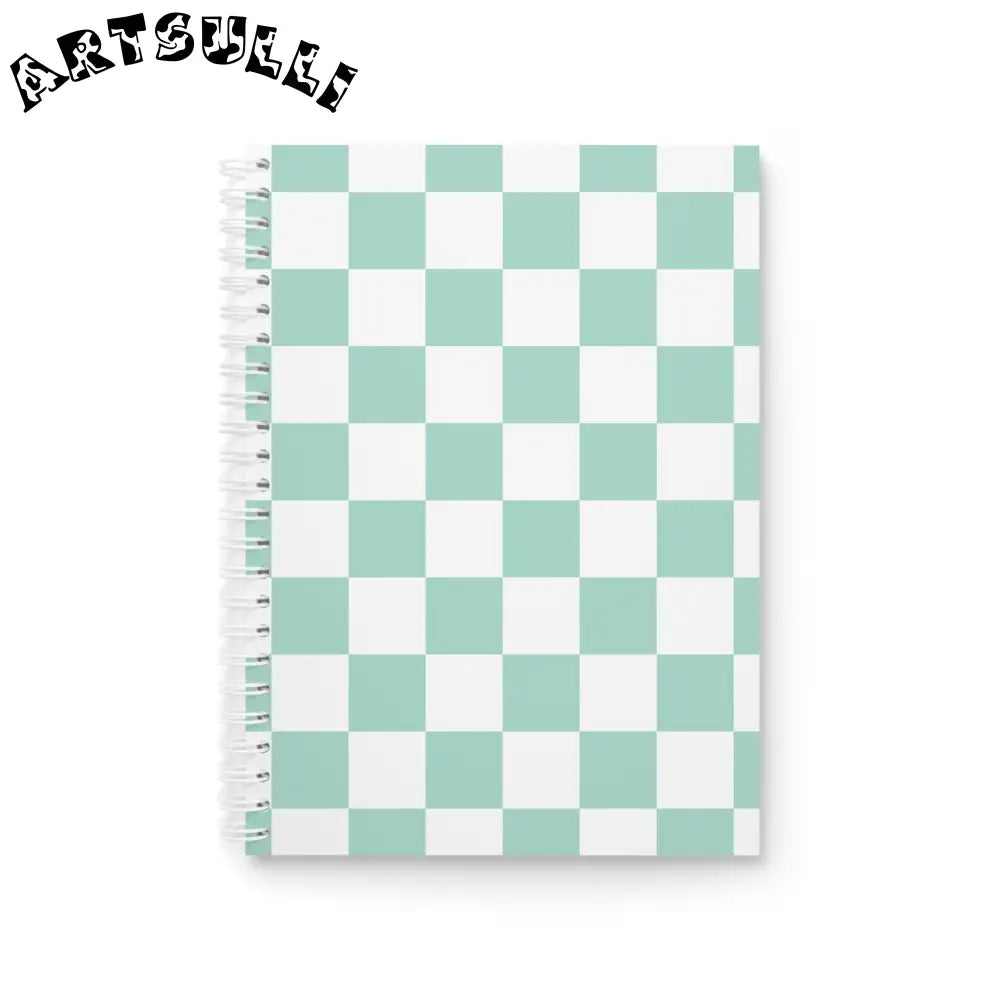 JAKKOUTTHEBXX Mint Green Checkered Wide Ruled Spiral Notebook 2025