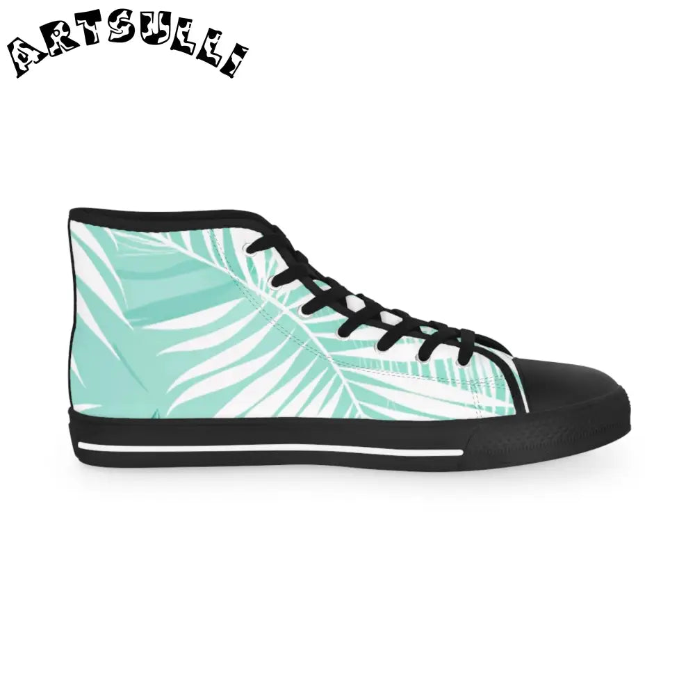 Mint Green Palm Leaf High-Top Sneakers, Artsulli - Art is Long, Life is Short, Shoes, , , , , , , 