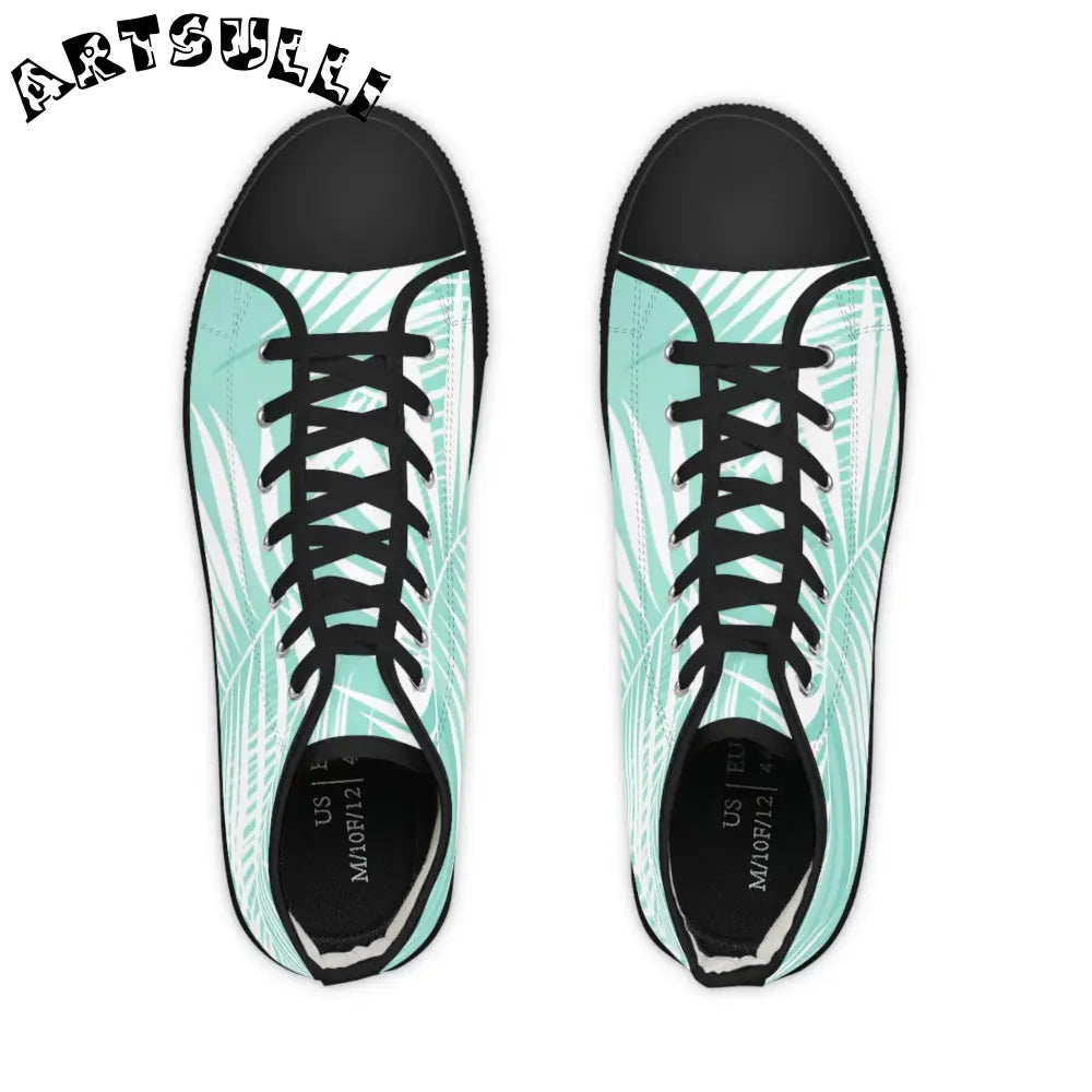Mint Green Palm Leaf High-Top Sneakers, Artsulli - Art is Long, Life is Short, Shoes, , , , , , , 