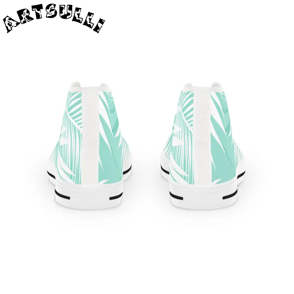 Mint Green Palm Leaf High-Top Sneakers, Artsulli - Art is Long, Life is Short, Shoes, , , , , , , 