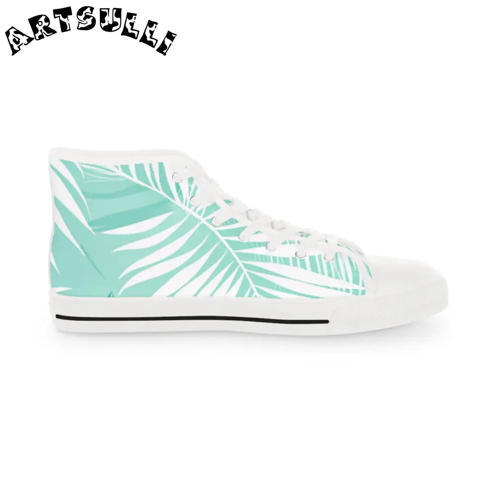 Mint Green Palm Leaf High-Top Sneakers, Artsulli - Art is Long, Life is Short, Shoes, , , , , , , 
