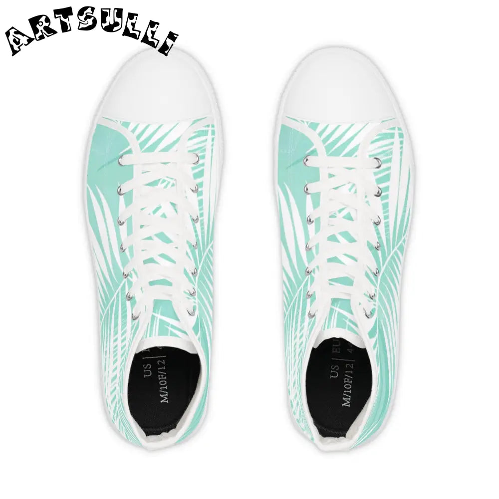 Mint Green Palm Leaf High-Top Sneakers, Artsulli - Art is Long, Life is Short, Shoes, , , , , , , 