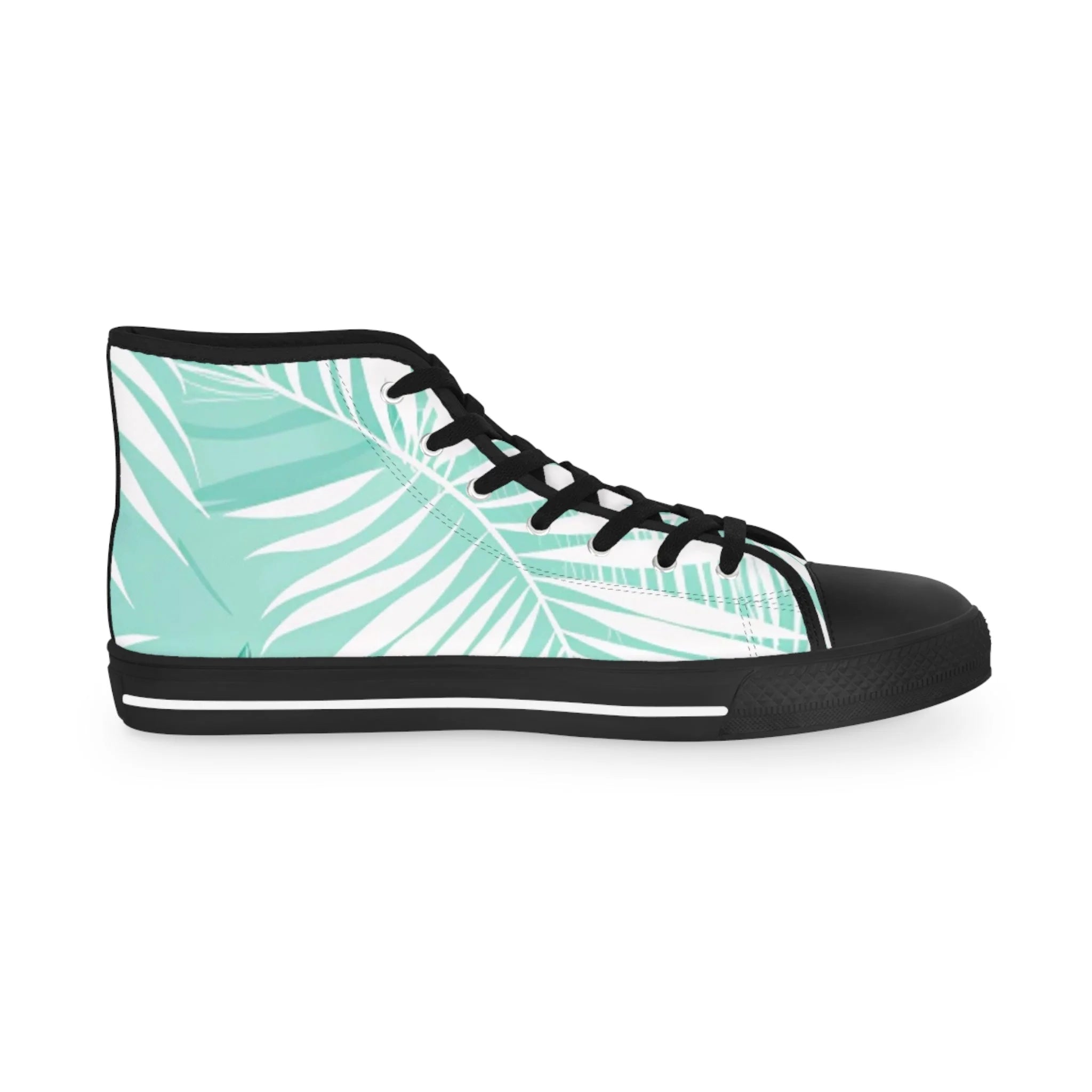 Mint Green Palm Leaf II Men's High-Top Canvas Sneakers, Artsulli - Art is Long, Life is Short, Shoes, , , , , , , 