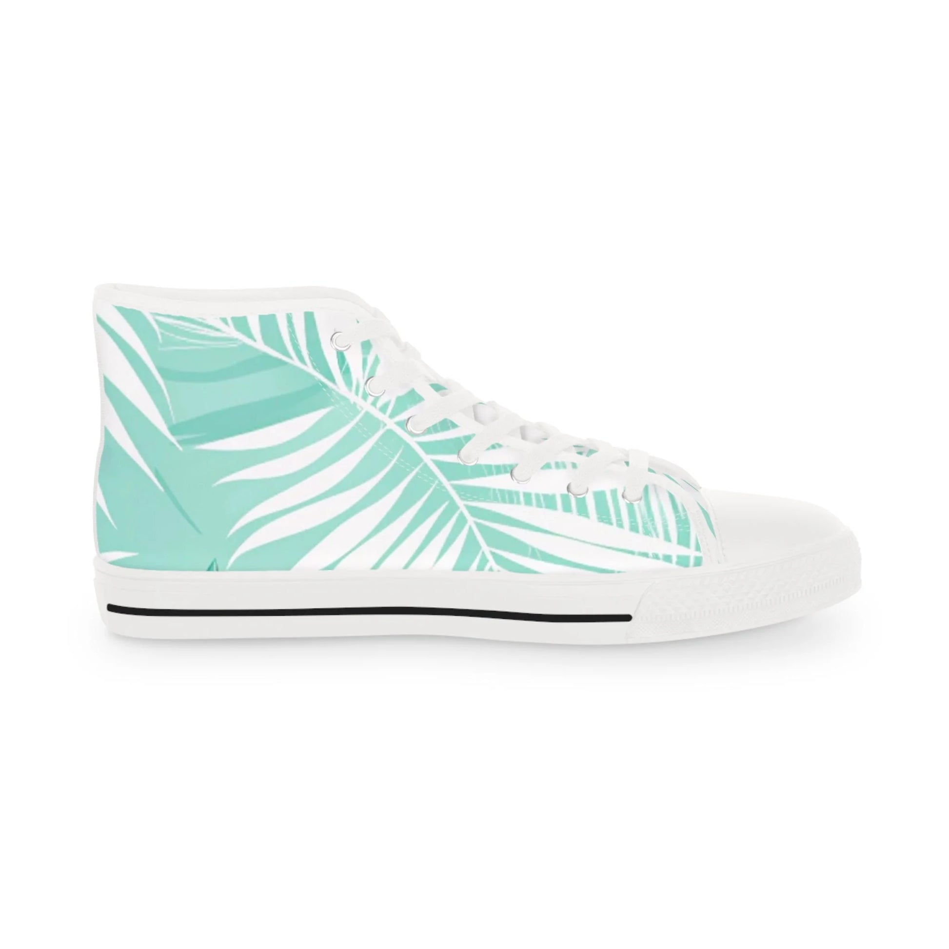 Mint Green Palm Leaf II Men's High-Top Canvas Sneakers, Artsulli - Art is Long, Life is Short, Shoes, , , , , , , 