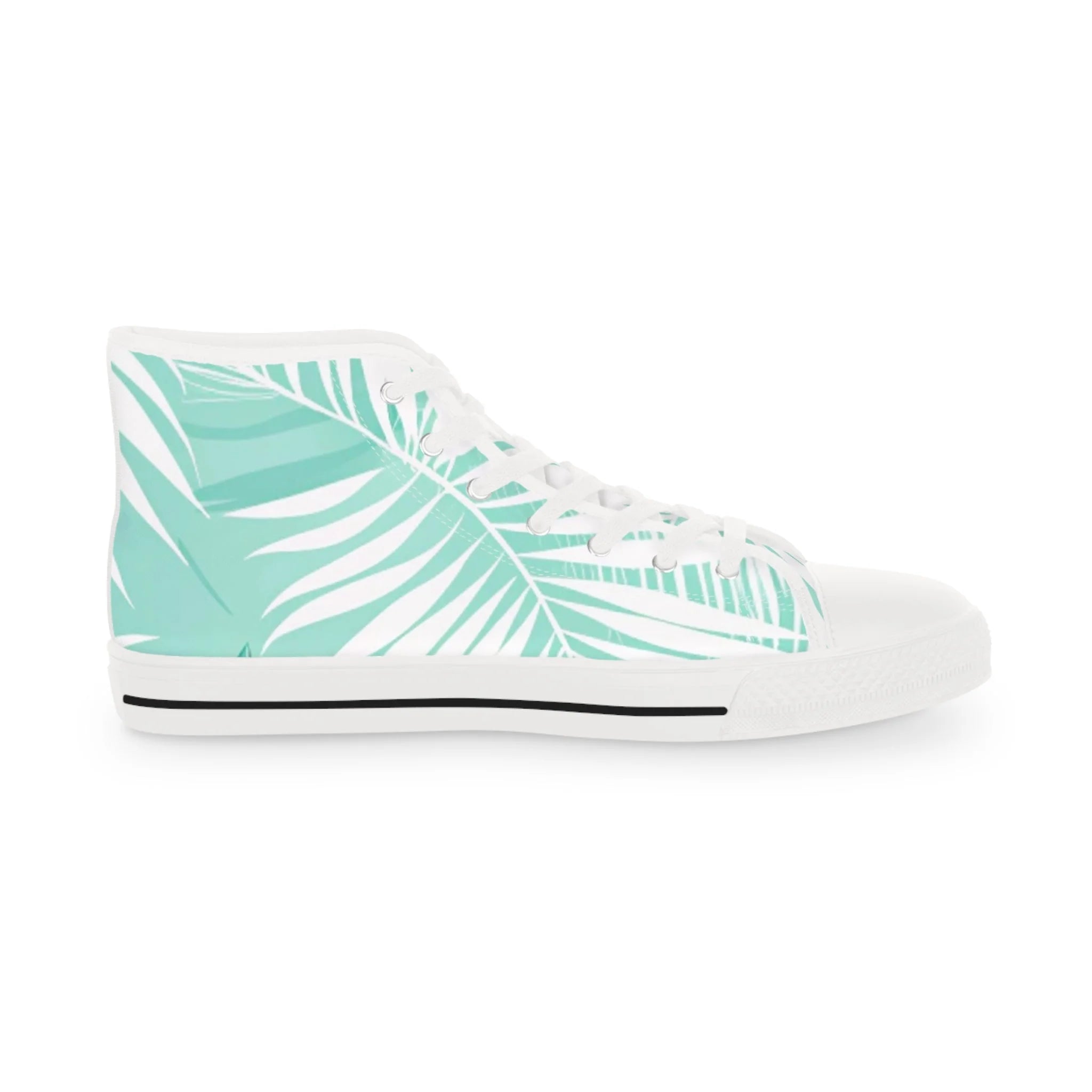Mint Green Palm Leaf II Men's High-Top Canvas Sneakers, Artsulli - Art is Long, Life is Short, Shoes, , , , , , , 