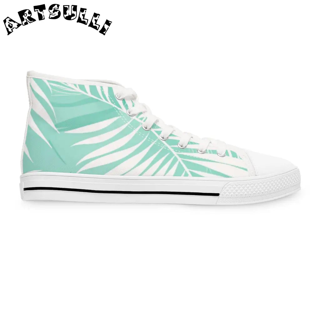 Mint Palm Leaf High Top Canvas Sneakers, Artsulli - Art is Long, Life is Short, Shoes, , , , , , , 