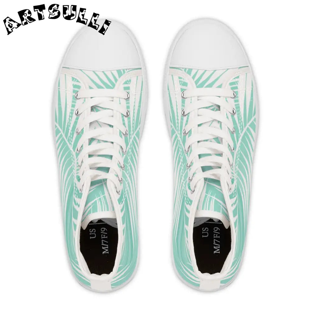 Mint Palm Leaf High Top Canvas Sneakers, Artsulli - Art is Long, Life is Short, Shoes, , , , , , , 