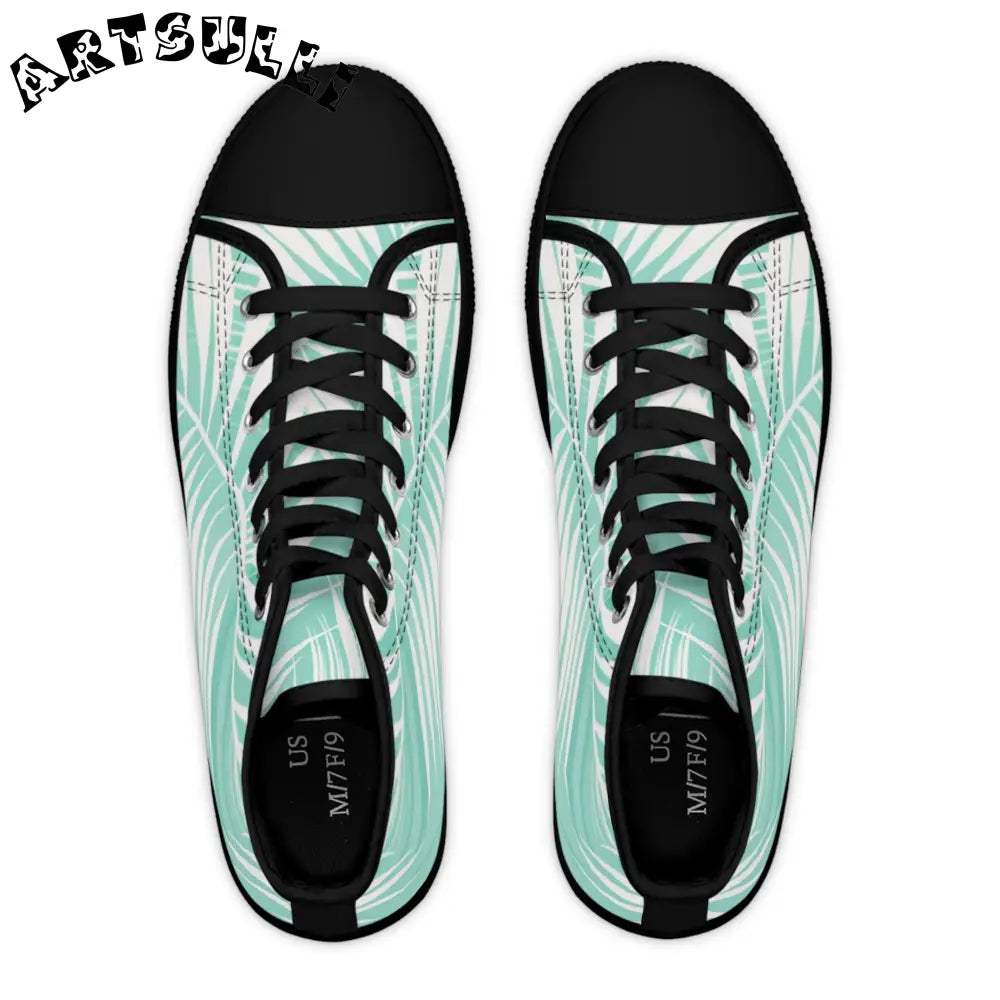 Mint Palm Leaf High Top Canvas Sneakers, Artsulli - Art is Long, Life is Short, Shoes, , , , , , , 