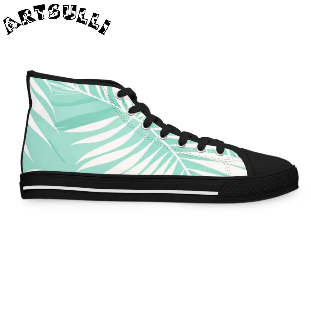 Mint Palm Leaf High Top Canvas Sneakers, Artsulli - Art is Long, Life is Short, Shoes, , , , , , , 