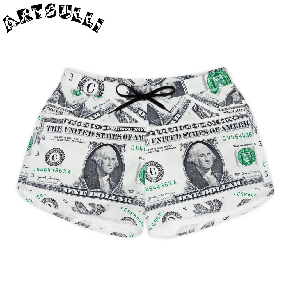 Money Collage Casual Shorts, Artsulli - Art is Long, Life is Short, All Over Prints, Size, S, Color, Black drawstring, , , 19162456844673914157