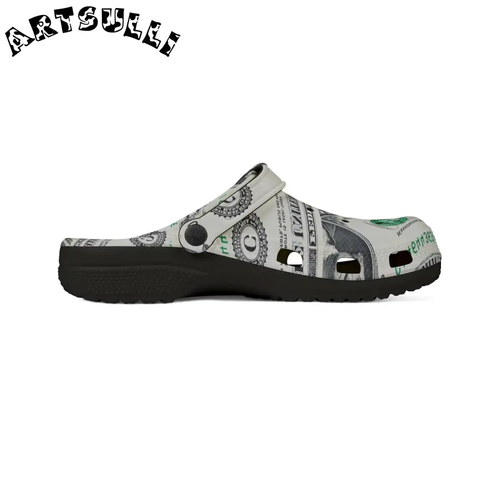Money Collage EVA Foam Clogs, Artsulli - Art is Long, Life is Short, Shoes, , , , , , , 
