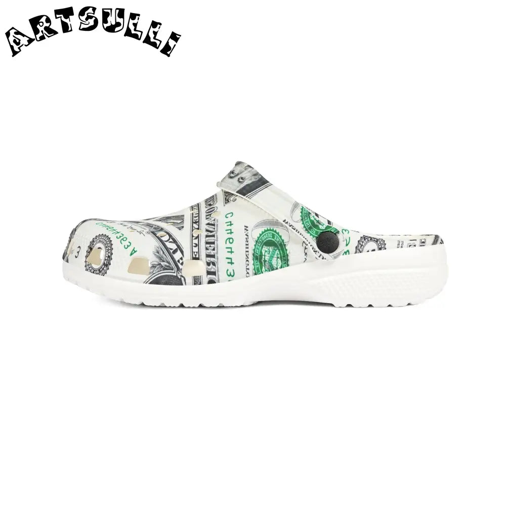 Money Collage EVA Foam Clogs, Artsulli - Art is Long, Life is Short, Shoes, , , , , , , 