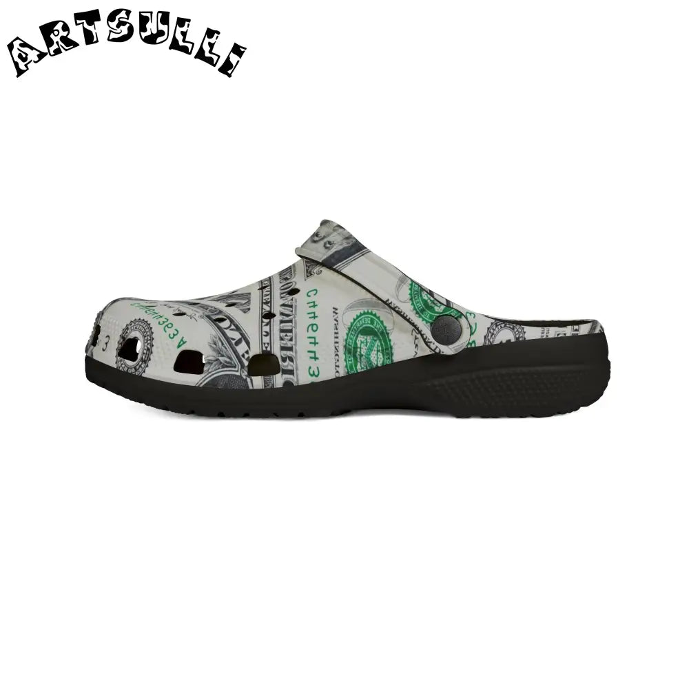 Money Collage EVA Foam Clogs, Artsulli - Art is Long, Life is Short, Shoes, , , , , , , 