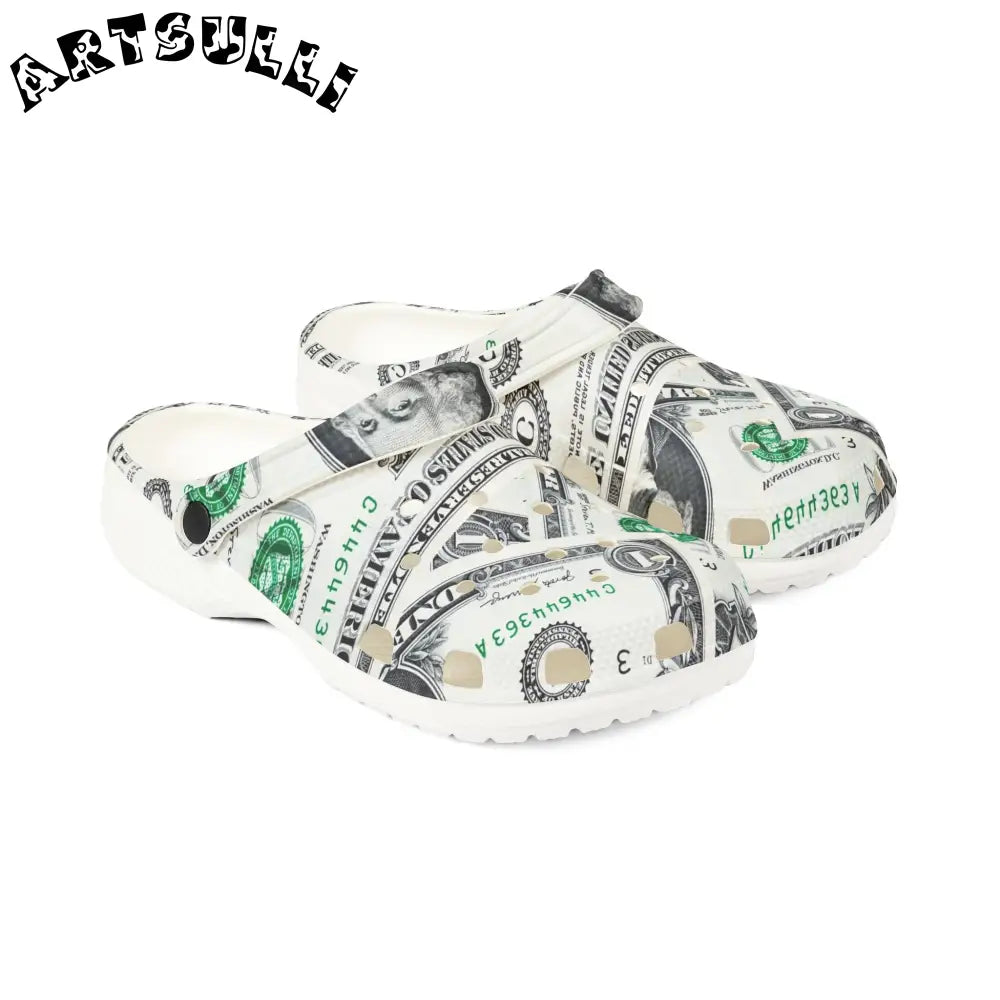 Money Collage EVA Foam Clogs, Artsulli - Art is Long, Life is Short, Shoes, , , , , , , 