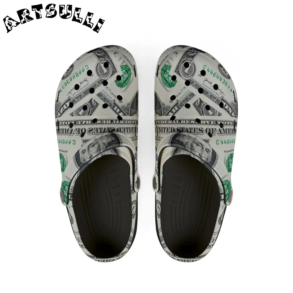 Money Collage EVA Foam Clogs, Artsulli - Art is Long, Life is Short, Shoes, Size, US 6 (Women's), Color, Black, , , 82786153855454