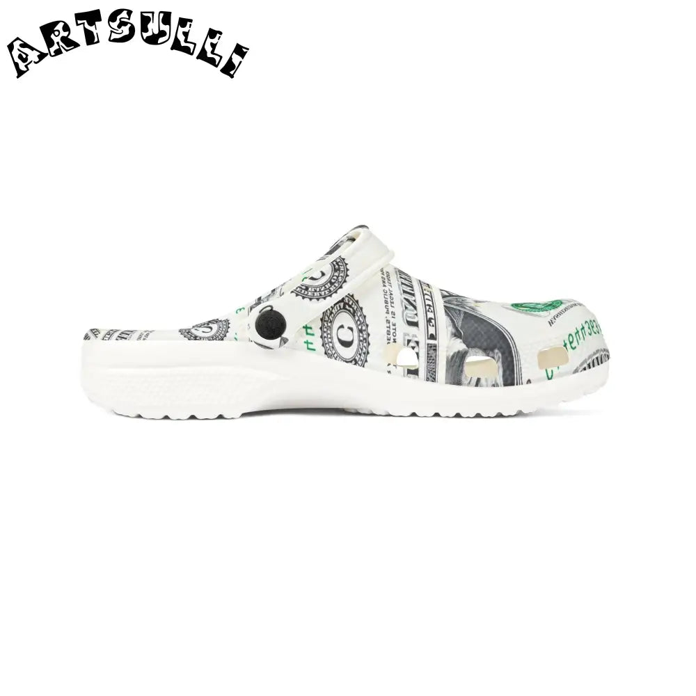 Money Collage EVA Foam Clogs, Artsulli - Art is Long, Life is Short, Shoes, , , , , , , 