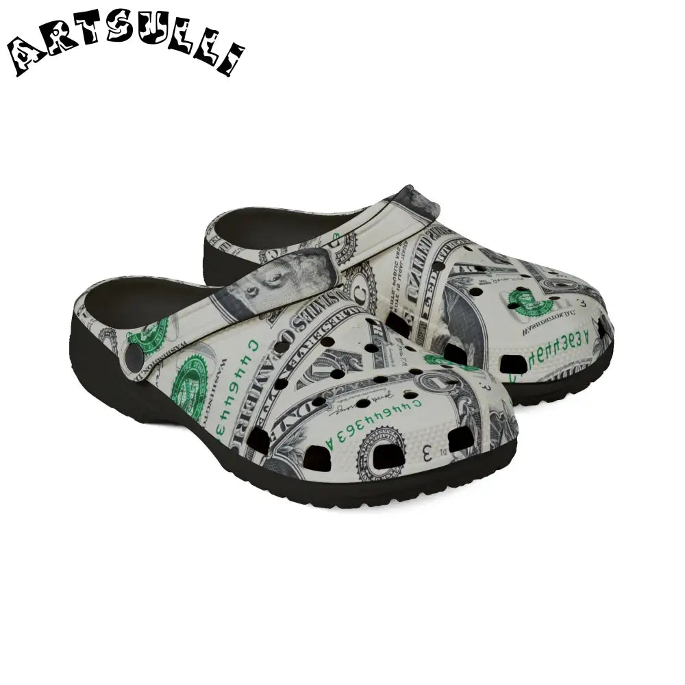 Money Collage EVA Foam Clogs, Artsulli - Art is Long, Life is Short, Shoes, , , , , , , 