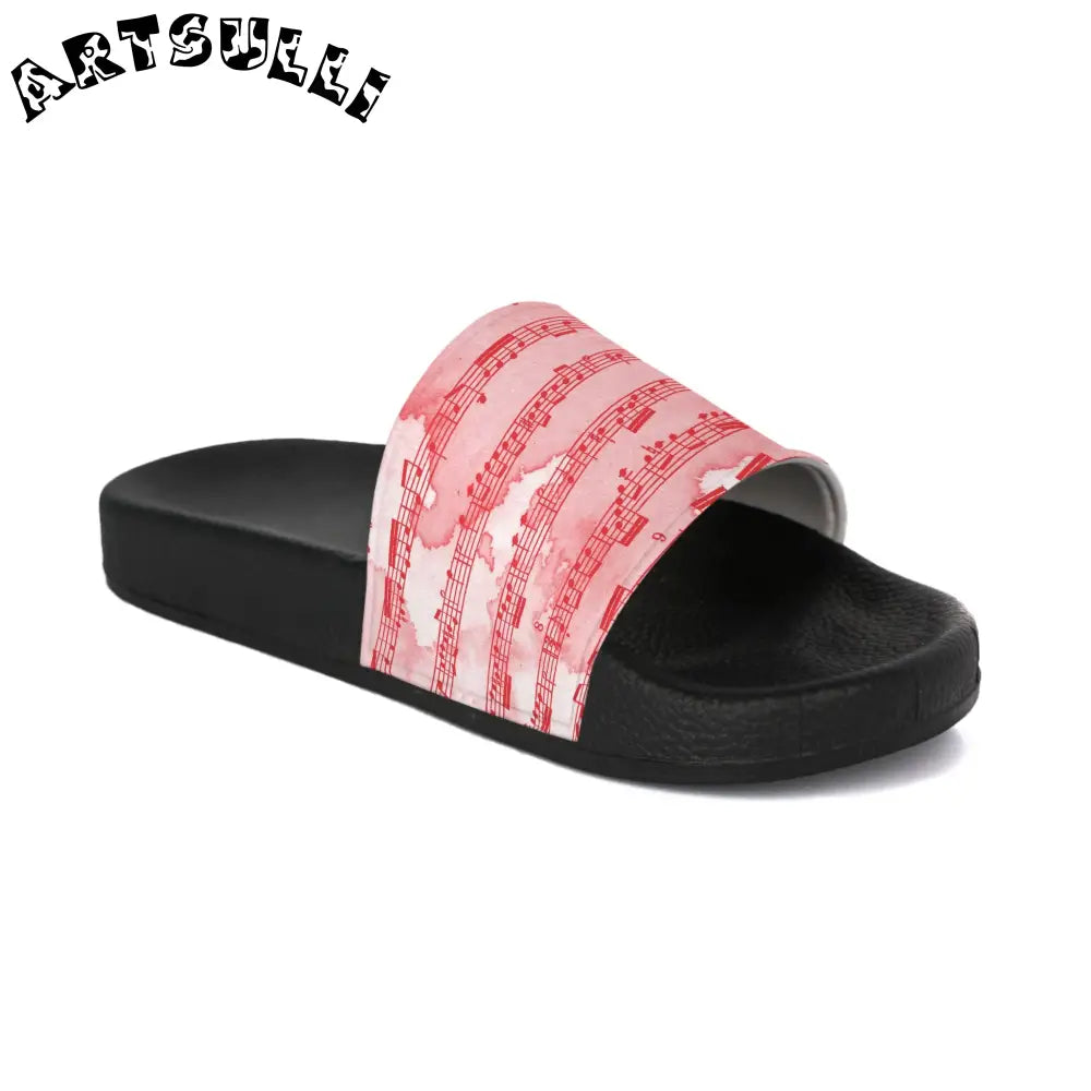 Music Art Printed Slide Sandals, Artsulli - Art is Long, Life is Short, Shoes, Color, Black sole, Size, US 5, , , 29068310562155495235