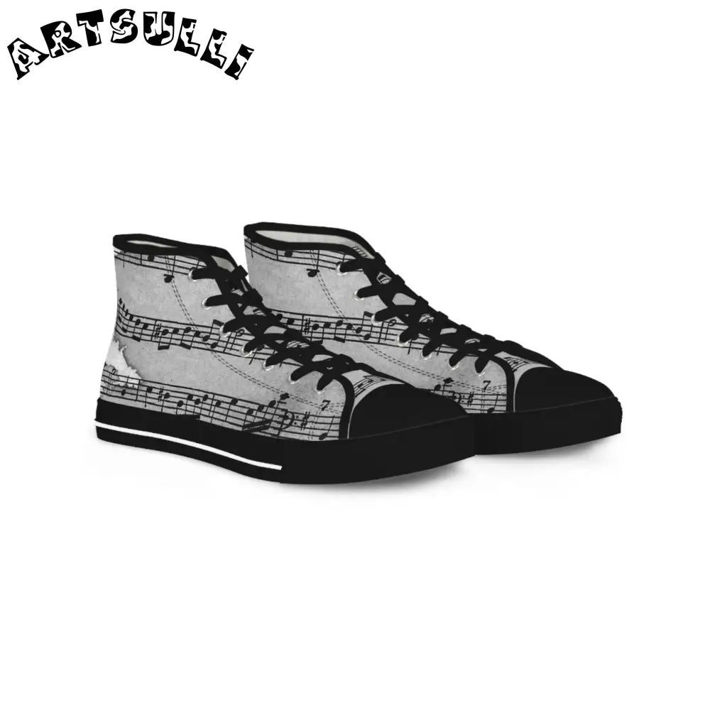 Music Note Art Printed High Top Sneakers, Artsulli - Art is Long, Life is Short, Shoes, Size, US 5, Color, Black sole, , , 33588707635966377906