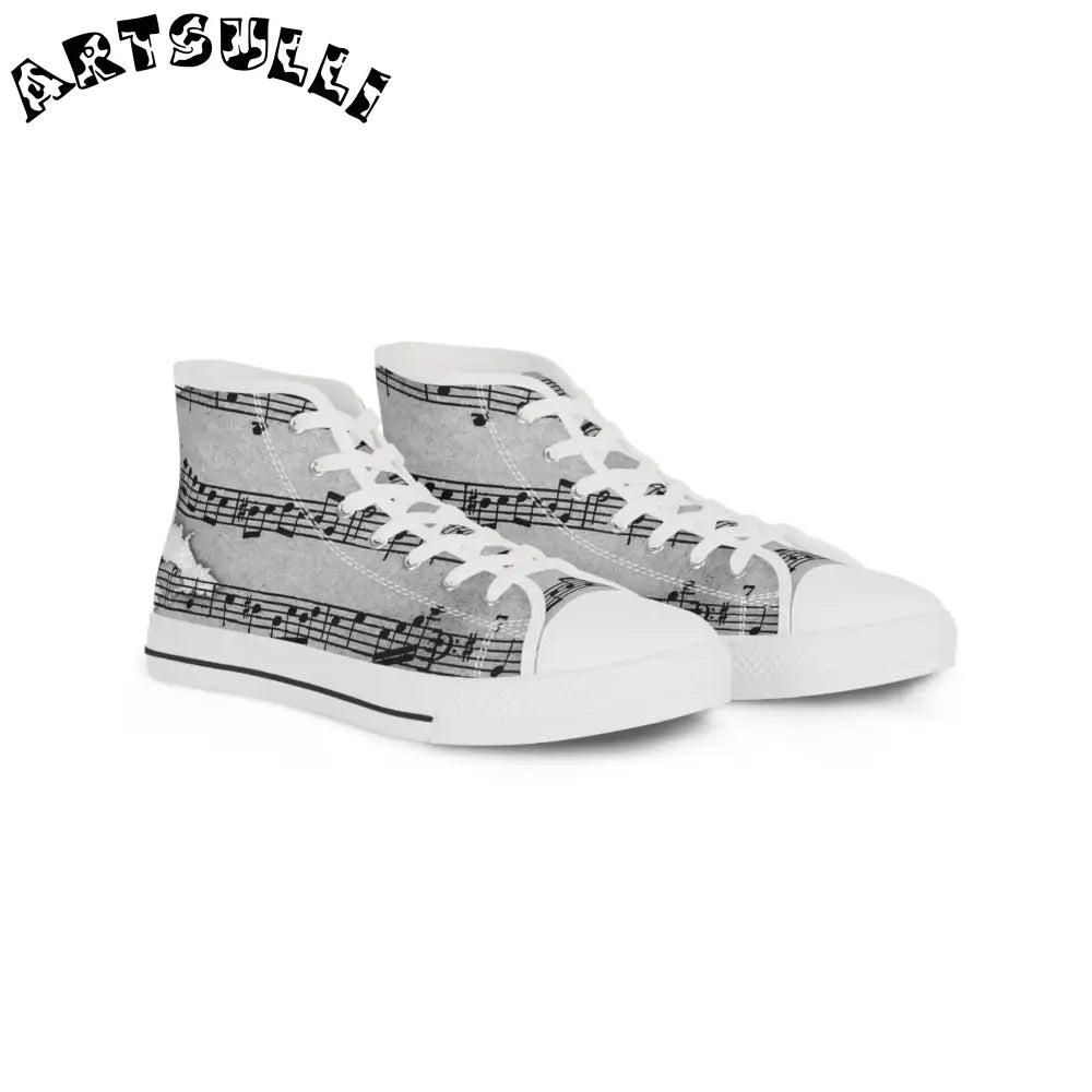 Music Note Art Printed High Top Sneakers, Artsulli - Art is Long, Life is Short, Shoes, Size, US 5, Color, White sole, , , 25132710992999178429