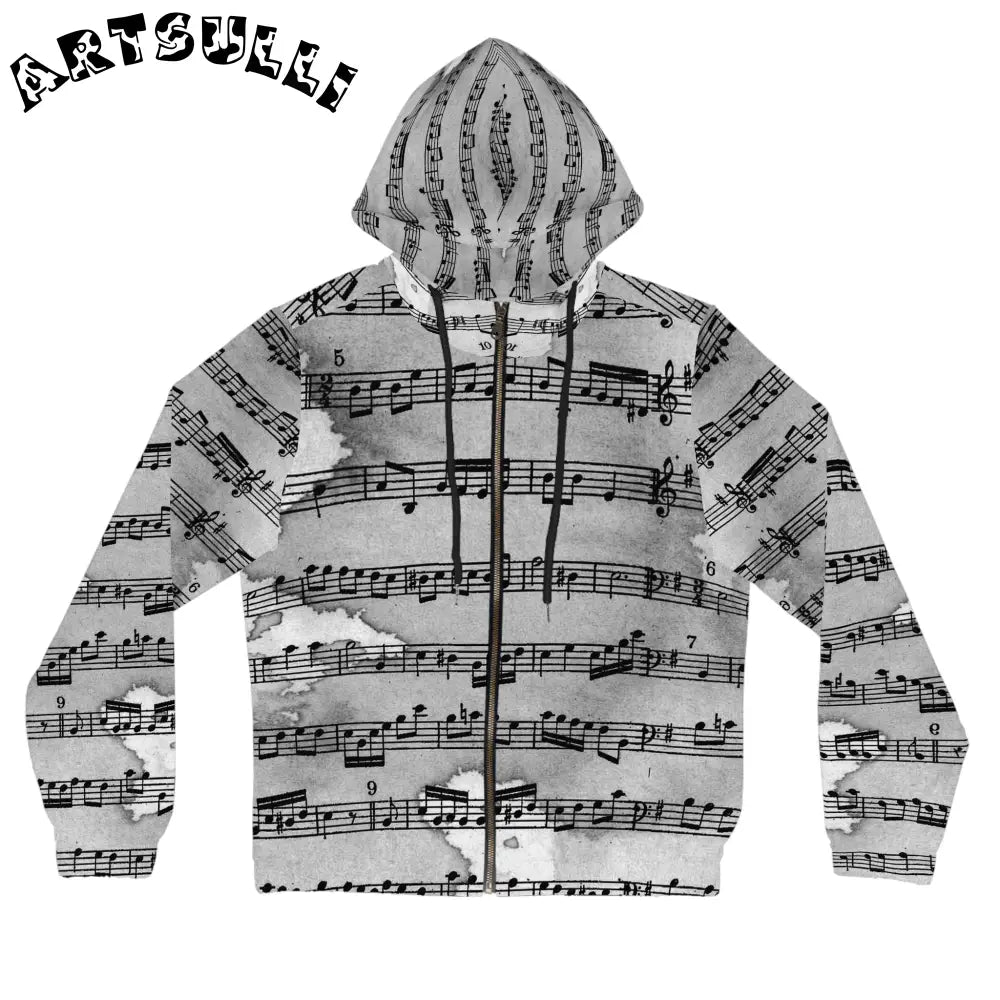 Music Note Cozy Daily Staple Zip Hoodie, Artsulli - Art is Long, Life is Short, All Over Prints, Size, XS, Color, Black, , , 28471029096343545798