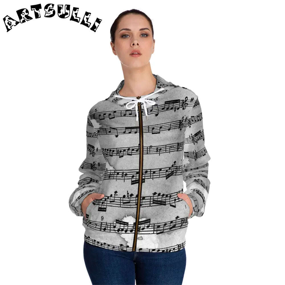 Music Note Cozy Daily Staple Zip Hoodie, Artsulli - Art is Long, Life is Short, All Over Prints, , , , , , , 