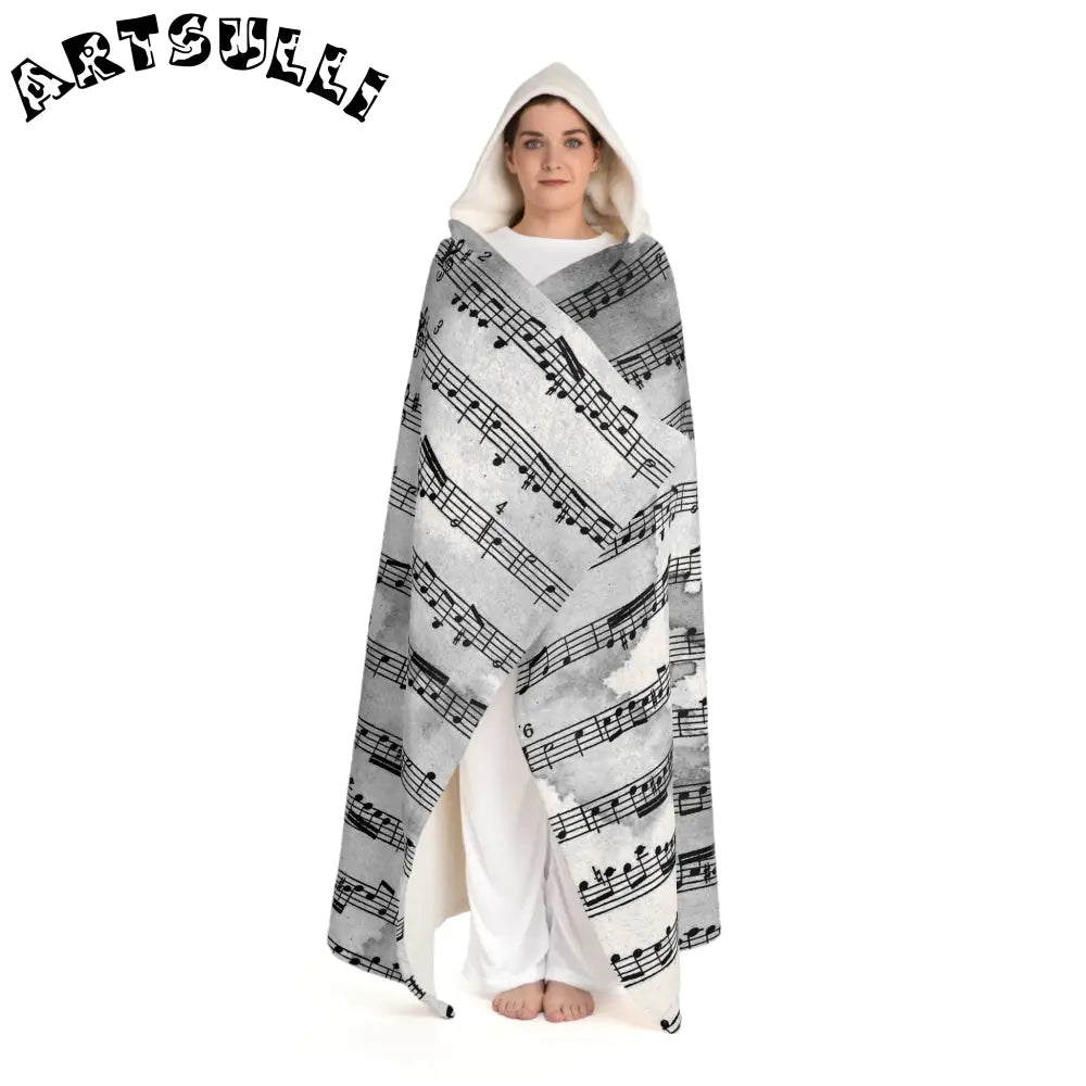 Music Notes Hooded Sherpa Fleece Blanket, Artsulli - Art is Long, Life is Short, All Over Prints, , , , , , , 