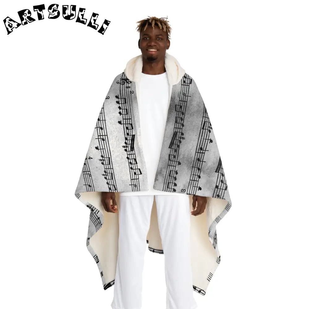 Music Notes Hooded Sherpa Fleece Blanket, Artsulli - Art is Long, Life is Short, All Over Prints, Size, One size, Color, Cream, , , 12725898549452772557