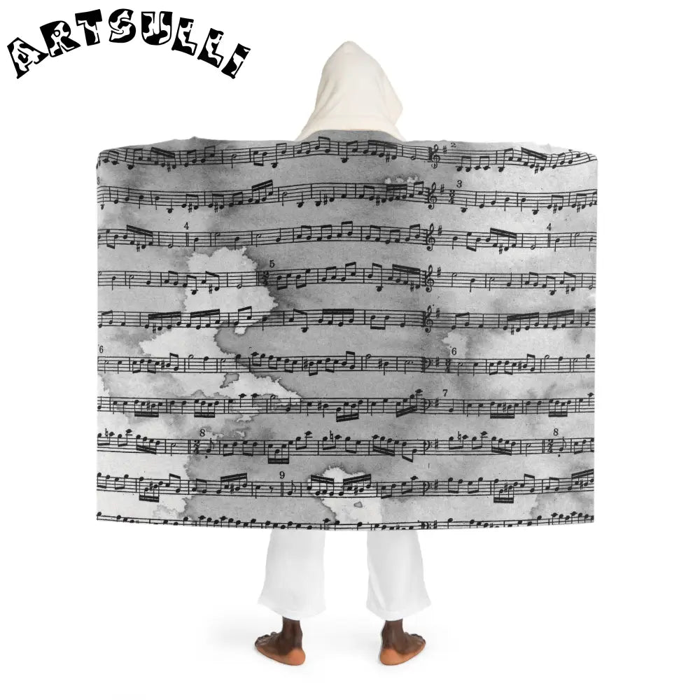 Music Notes Hooded Sherpa Fleece Blanket, Artsulli - Art is Long, Life is Short, All Over Prints, , , , , , , 