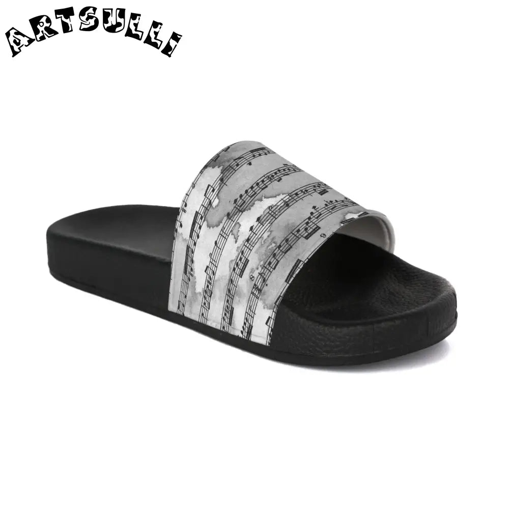 Musical Notation Slide Sandals, Artsulli - Art is Long, Life is Short, Shoes, , , , , , , 