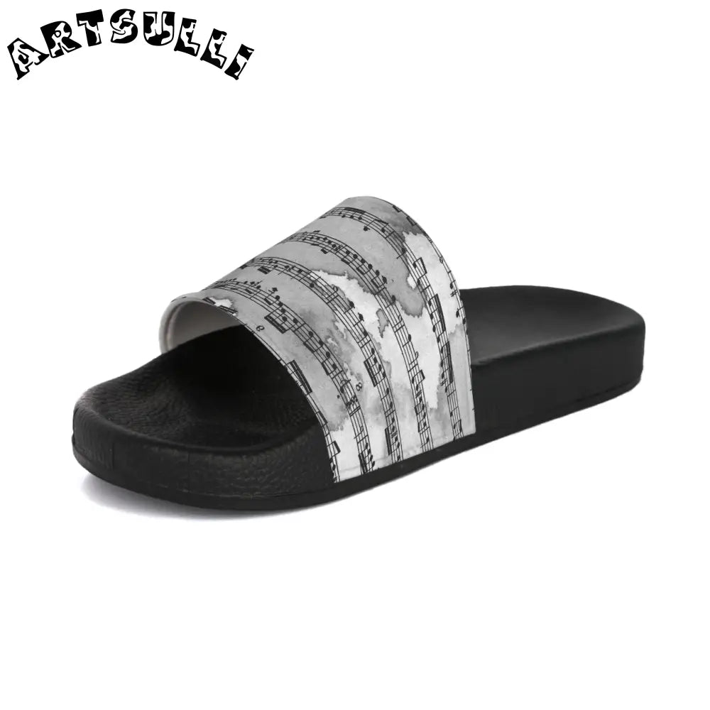 Musical Notation Slide Sandals, Artsulli - Art is Long, Life is Short, Shoes, , , , , , , 