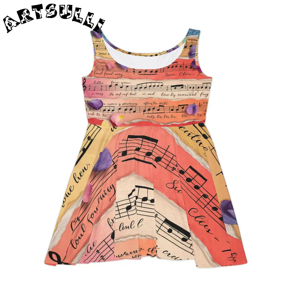 Musical Note and Floral Skater Dress, Artsulli - Art is Long, Life is Short, All Over Prints, Size, XS, , , , , 51932444592854195345