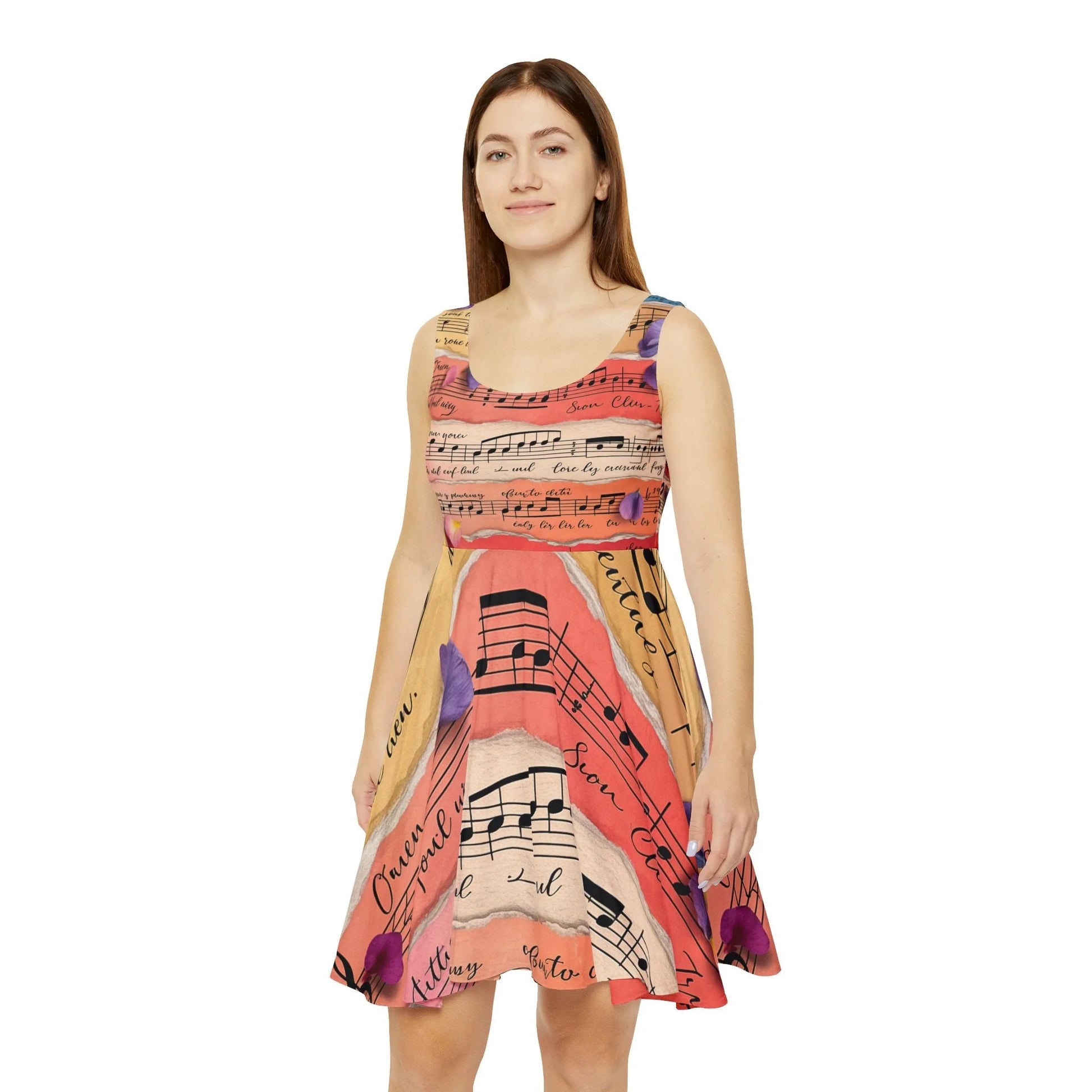 Musical Note and Floral Skater Dress, Artsulli - Art is Long, Life is Short, All Over Prints, , , , , , , 
