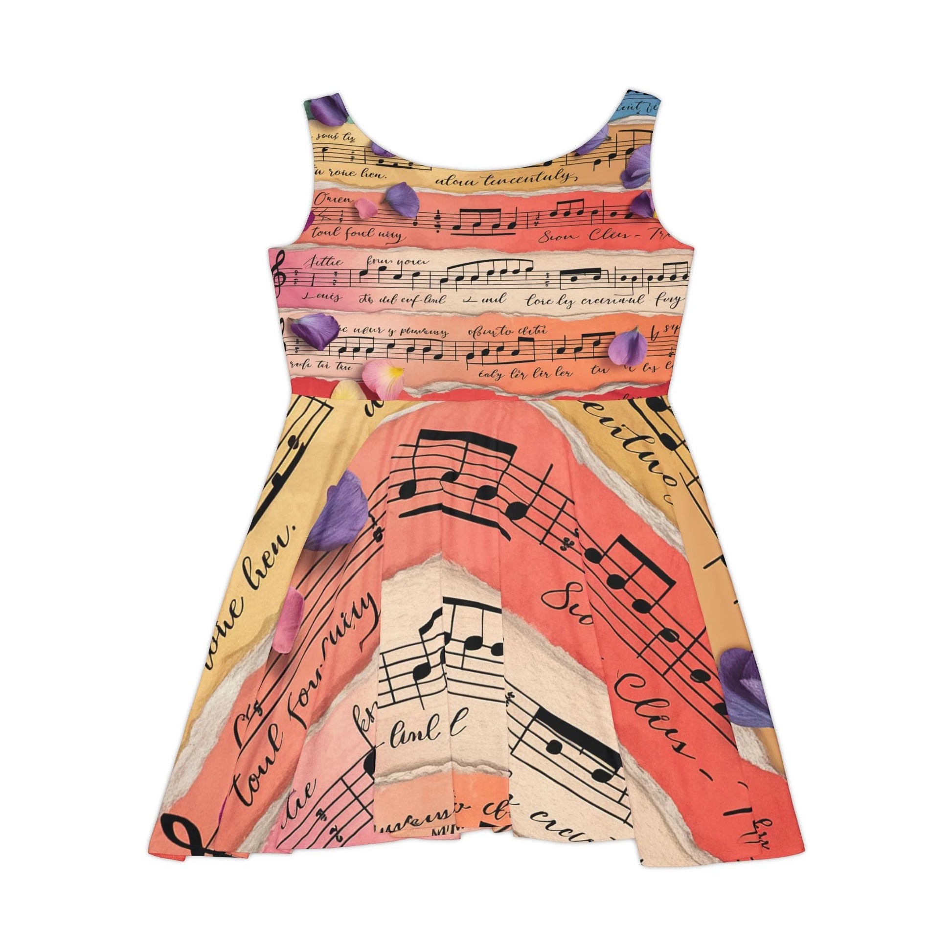 Musical Note and Floral Skater Dress, Artsulli - Art is Long, Life is Short, All Over Prints, , , , , , , 