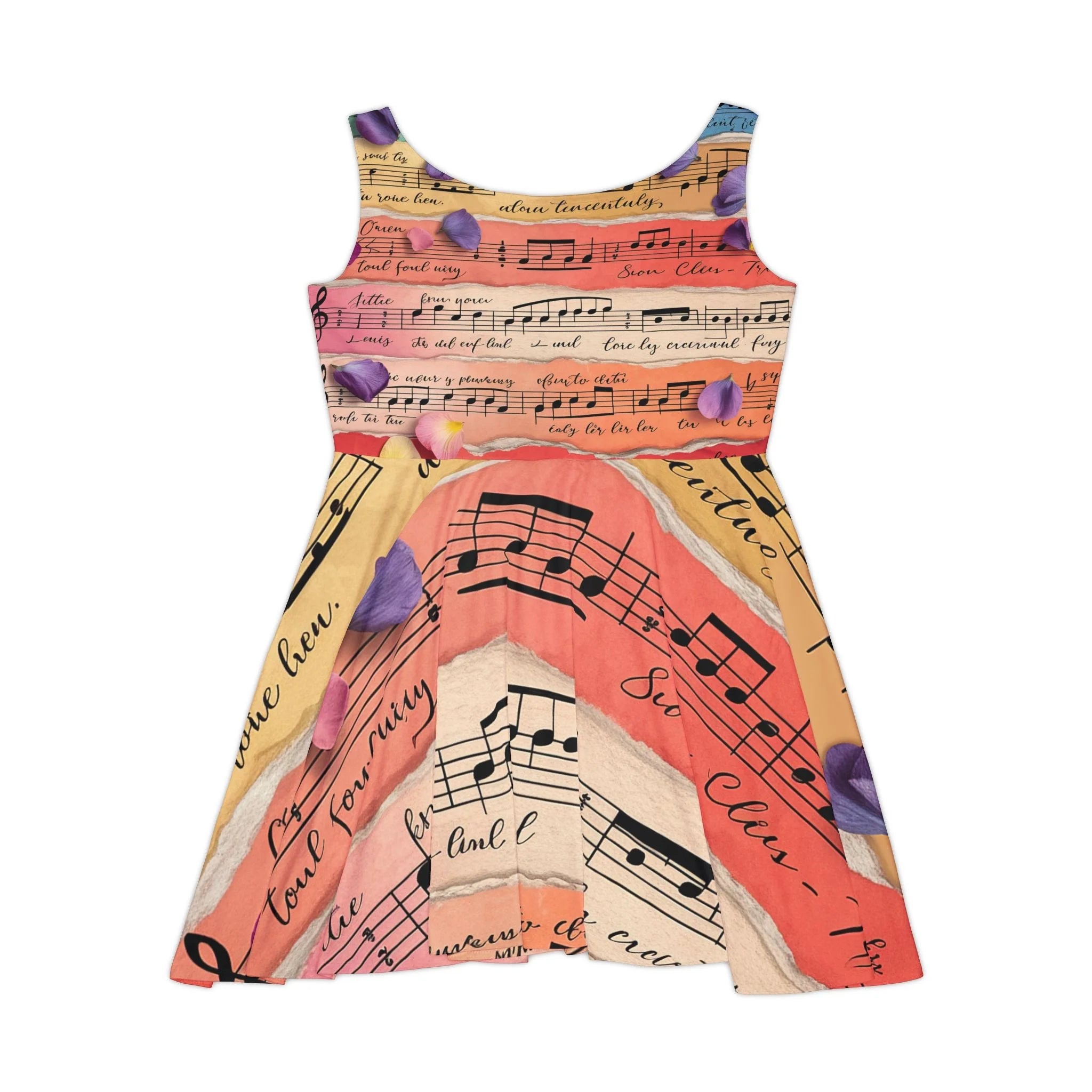 Musical Note and Floral Skater Dress, Artsulli - Art is Long, Life is Short, All Over Prints, , , , , , , 