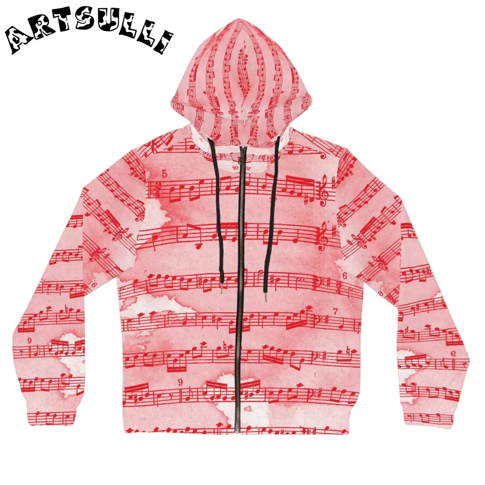 Musical Note Art Printed Zip Hoodie, Artsulli - Art is Long, Life is Short, All Over Prints, Size, XS, Color, Black, , , 33205514100643786760