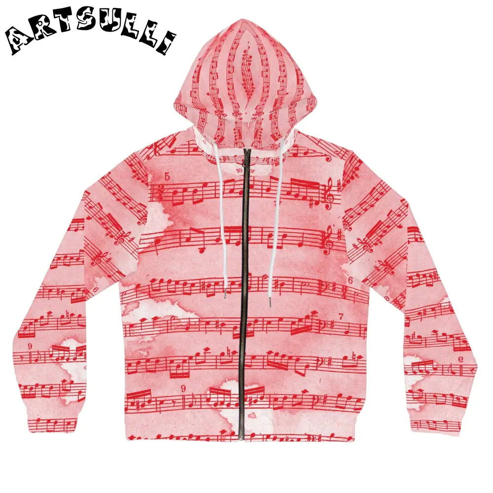 Musical Note Art Printed Zip Hoodie, Artsulli - Art is Long, Life is Short, All Over Prints, Size, XS, Color, White, , , 19345130173180893668
