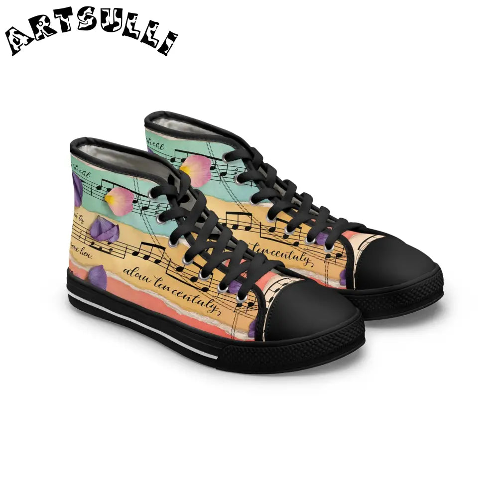 Musical Note High Top Canvas Sneakers, Artsulli - Art is Long, Life is Short, Shoes, Size, US 5.5, Color, Black sole, , , 28573628349153473051