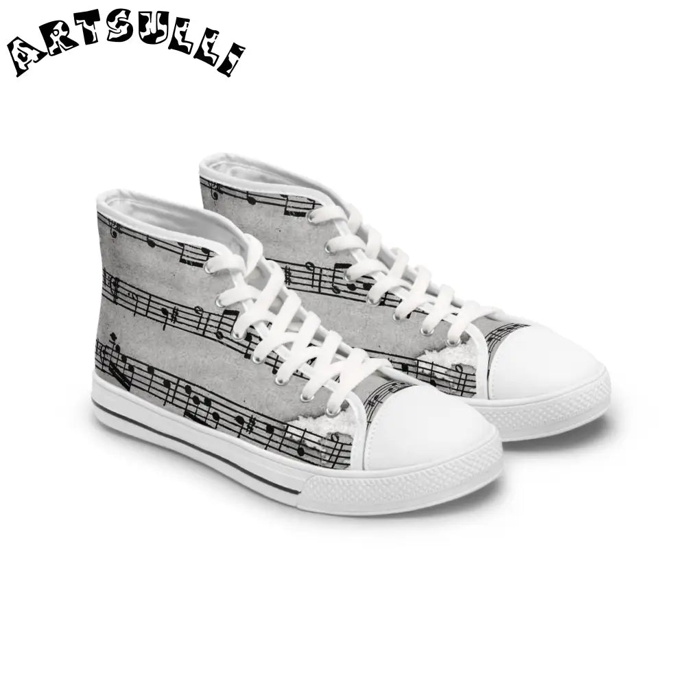 Musical Note High Top Sneakers, Artsulli - Art is Long, Life is Short, Shoes, Size, US 5.5, Color, White sole, , , 19654589095031997129
