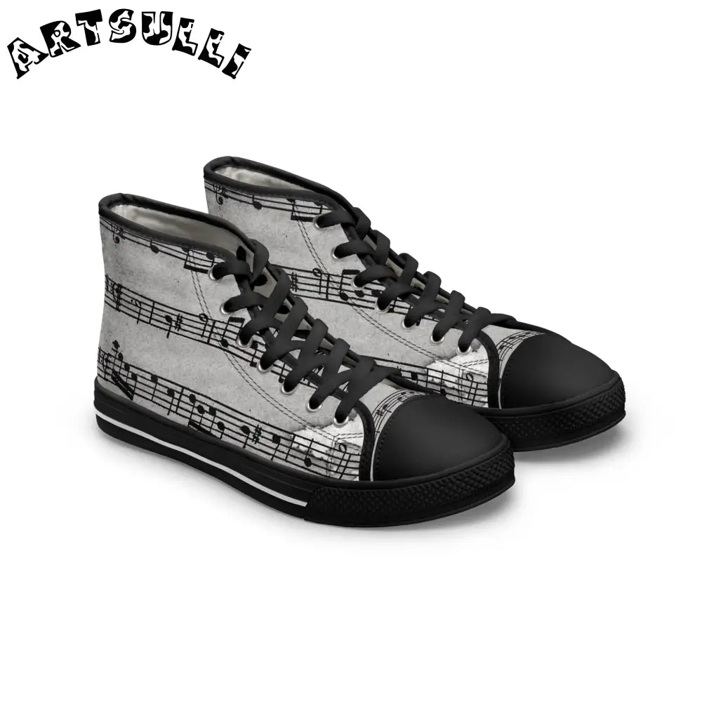 Musical Note High Top Sneakers, Artsulli - Art is Long, Life is Short, Shoes, Size, US 5.5, Color, Black sole, , , 30628291728220940661