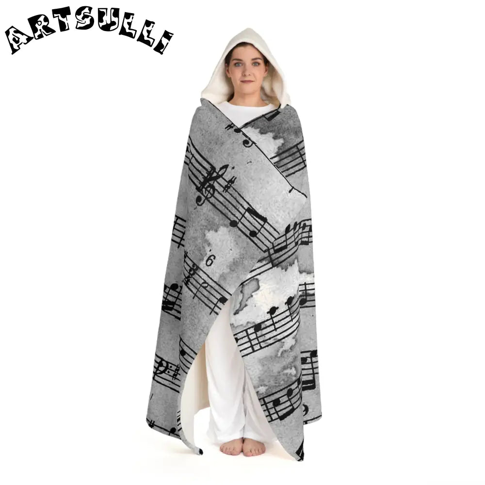 Musical Note Hooded Sherpa Fleece Blanket, Artsulli - Art is Long, Life is Short, All Over Prints, , , , , , , 