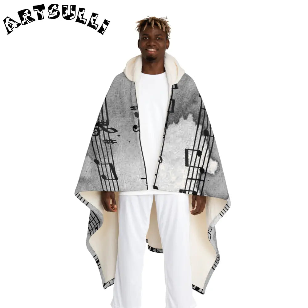 Musical Note Hooded Sherpa Fleece Blanket, Artsulli - Art is Long, Life is Short, All Over Prints, Size, One size, Color, Cream, , , 17929836260070775768