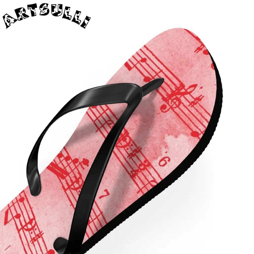 Musical Note Pink Flip Flops, Artsulli - Art is Long, Life is Short, Shoes, , , , , , , 