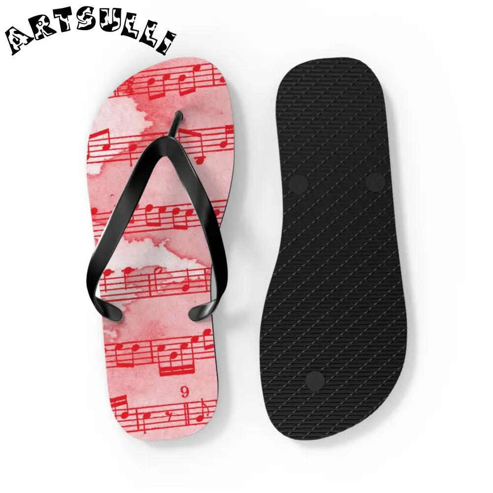 Musical Note Pink Flip Flops, Artsulli - Art is Long, Life is Short, Shoes, , , , , , , 