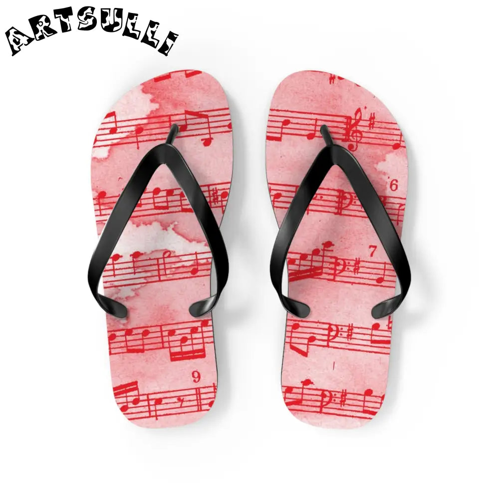Musical Note Pink Flip Flops, Artsulli - Art is Long, Life is Short, Shoes, Size, M, Color, Black sole, , , 24747236085664712756