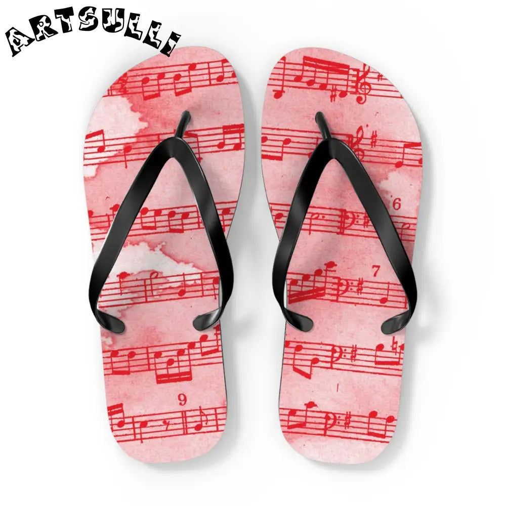 Musical Note Pink Flip Flops, Artsulli - Art is Long, Life is Short, Shoes, Size, XL, Color, Black sole, , , 25062038114464201900