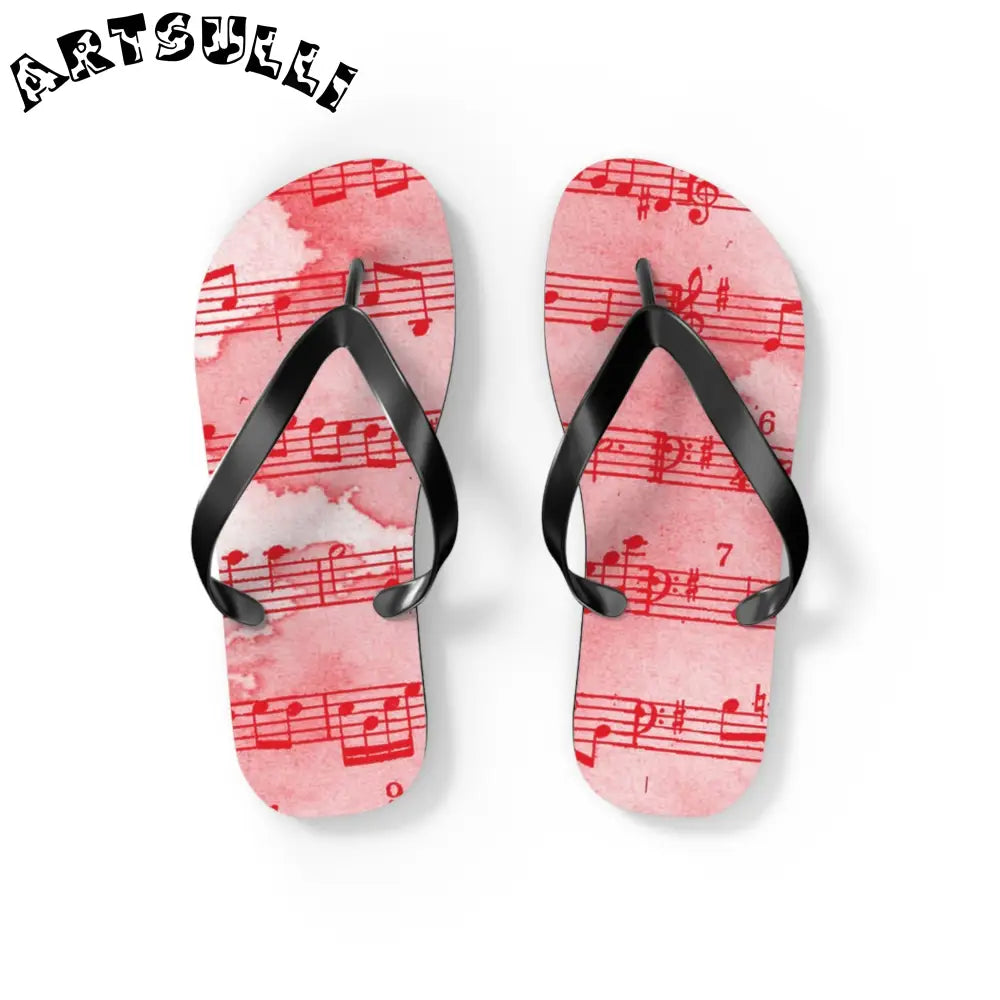 Musical Note Pink Flip Flops, Artsulli - Art is Long, Life is Short, Shoes, Size, S, Color, Black sole, , , 14230401415880287456