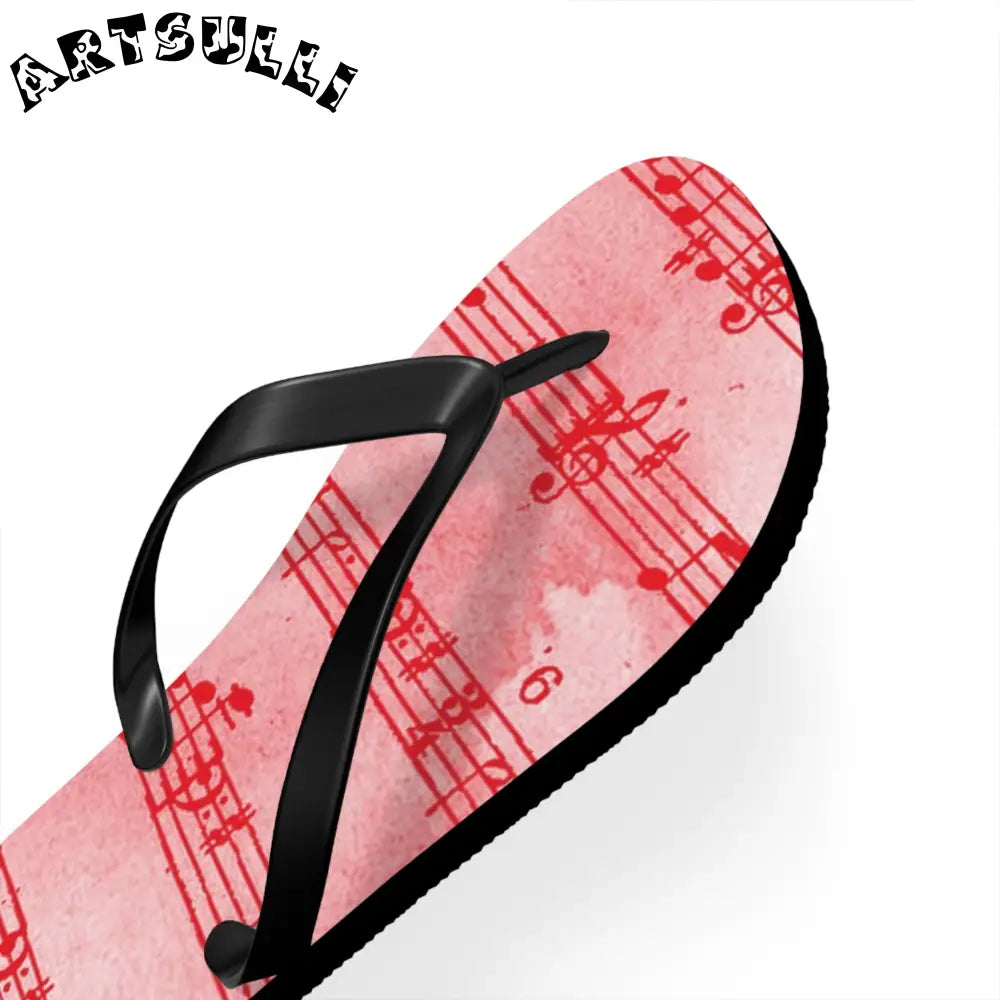 Musical Note Pink Flip Flops, Artsulli - Art is Long, Life is Short, Shoes, , , , , , , 