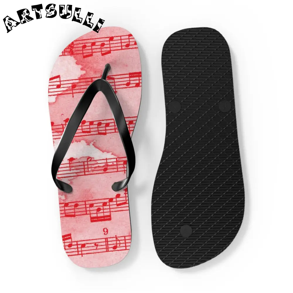 Musical Note Pink Flip Flops, Artsulli - Art is Long, Life is Short, Shoes, , , , , , , 