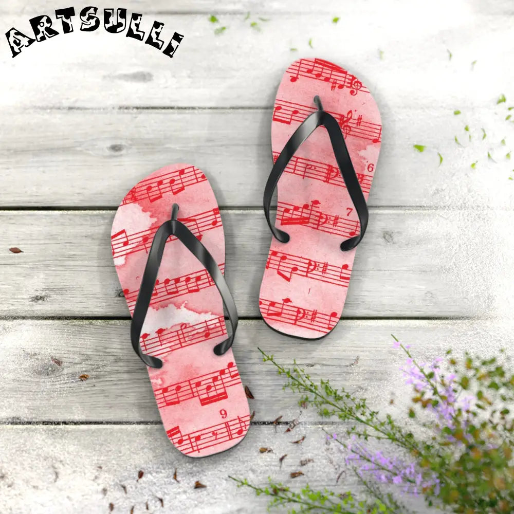 Musical Note Pink Flip Flops, Artsulli - Art is Long, Life is Short, Shoes, , , , , , , 